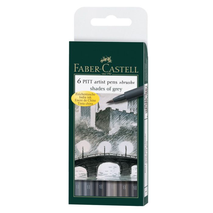 Feutres - FABER-CASTELL - Pitt Nuances - 6 Feutres - Pointe B BRUSH - Encre Pigmentée