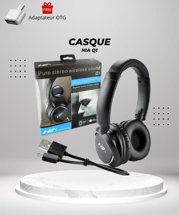 "Offre Special"Casque NIA Q1 sans fil Bluetooth V4.2 app avec micro Slot SD aux FM Radio - Noir