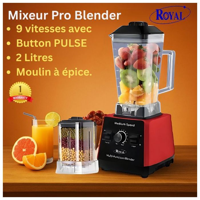Mixeur - Royal - Pro Blender - 9 vitesses - 2L - Moulin à épices intégré