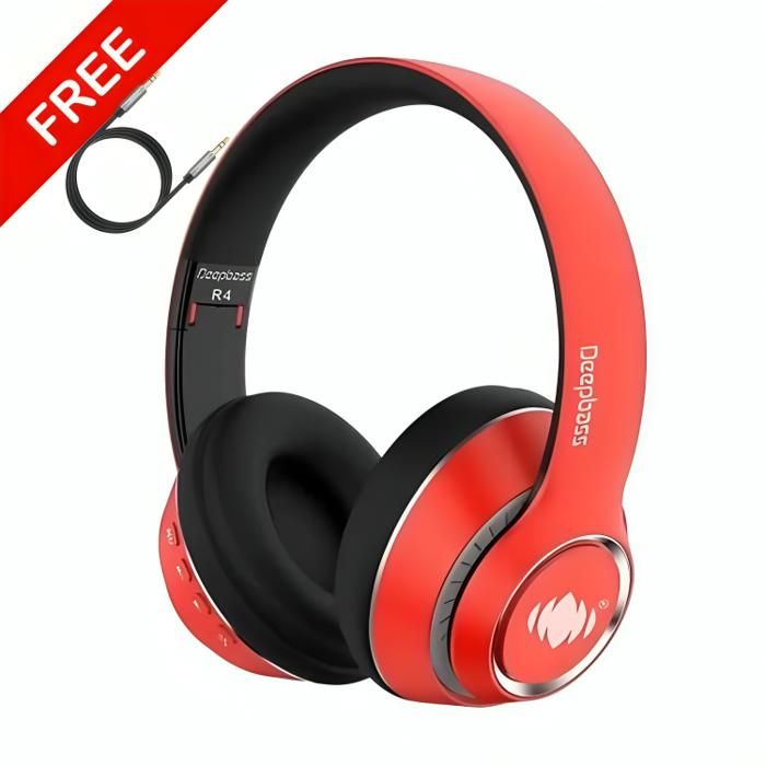Casque Bluetooth - DeepBass - R4 - Rouge - Autonomie 9h - Bluetooth 5.0