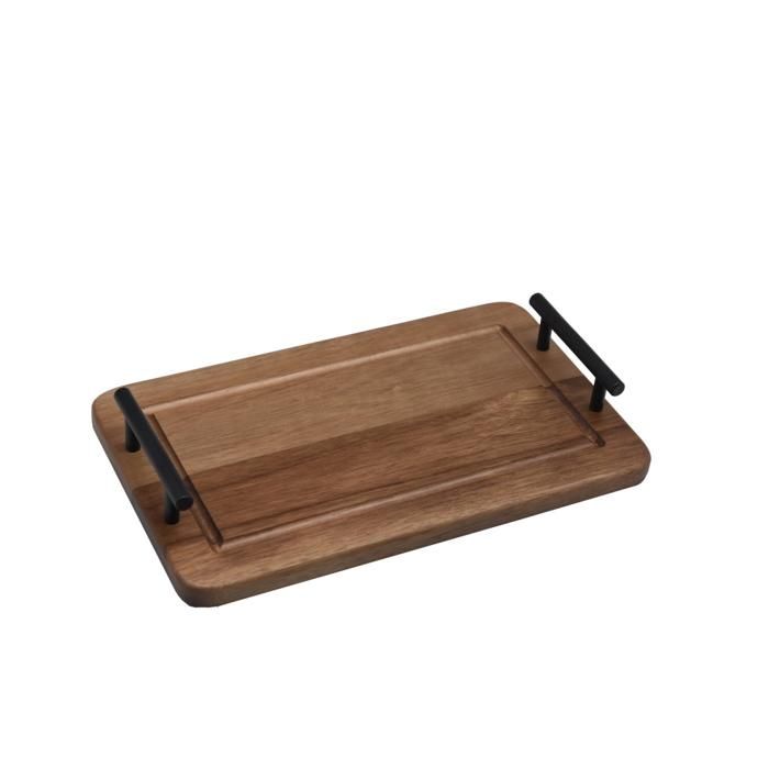 Plateau en bois avec poignées en métal 30×18×4,8 cm
