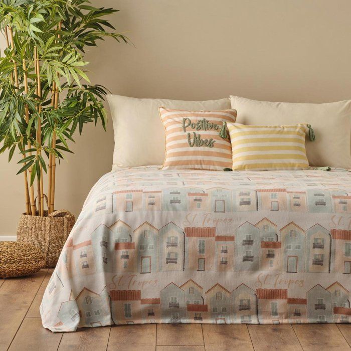 Brochet - Saint Tropez - Double Imprimé - 100% Coton - 200x220 cm - Couleur Menthe