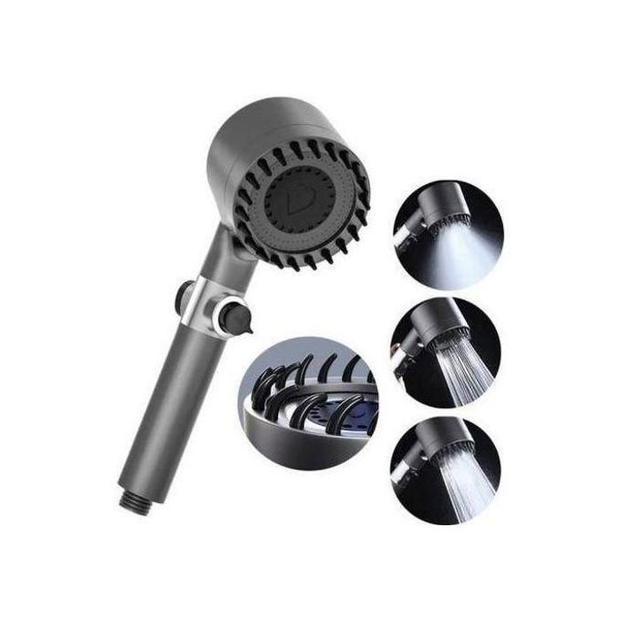 Pommeau Douche Pressurisé - Filtre, Économie d'Eau 4 Modes Gris