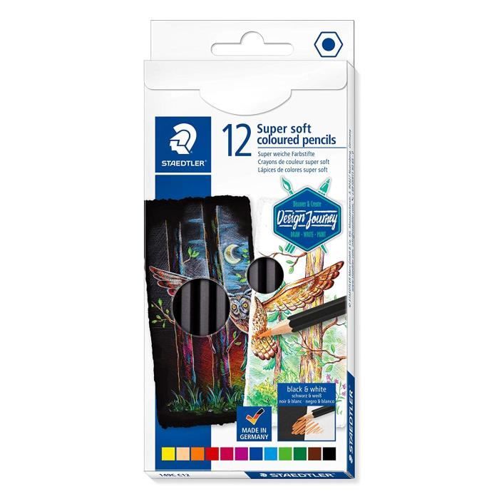 Crayons de couleur - STAEDTLER - Super Soft 149C - 12 crayons - Mine douce - Bois certifié PEFC