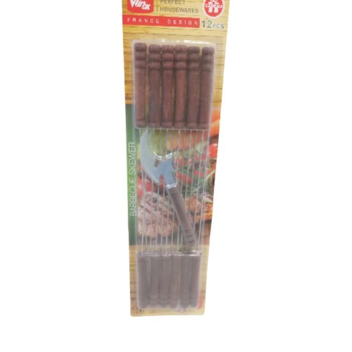 12 BROCHETTES MCHE BOIS + COUTEAU CHARBON