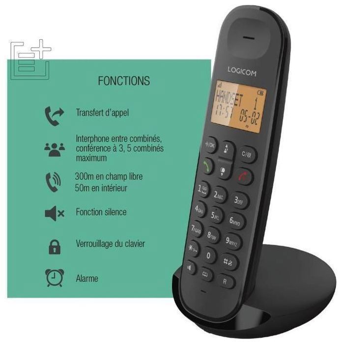 Logicom Téléphone fixe sans fil DECT ILOA 150 SOLO - noire