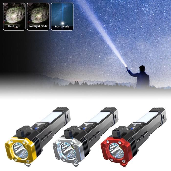 Lampe de poche multifonction usb marteau de sécurité auto(Couleur aléatoire)