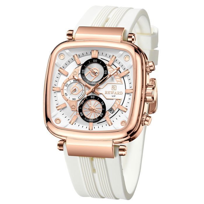 Montre homme carrée bracelet silicone calendrier chronographe mode sport