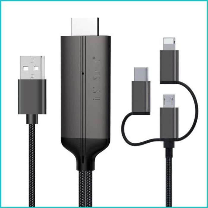 HDTV 3 en 1 Lightning HDMI / Type-C / Câble Micro USB vers HDMI