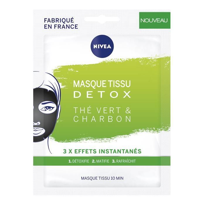 Masque Tissu - NIVEA - Hydratant Charbon & Thé Vert - 1 masque - Non gras - Pour peaux mixtes et grasses
