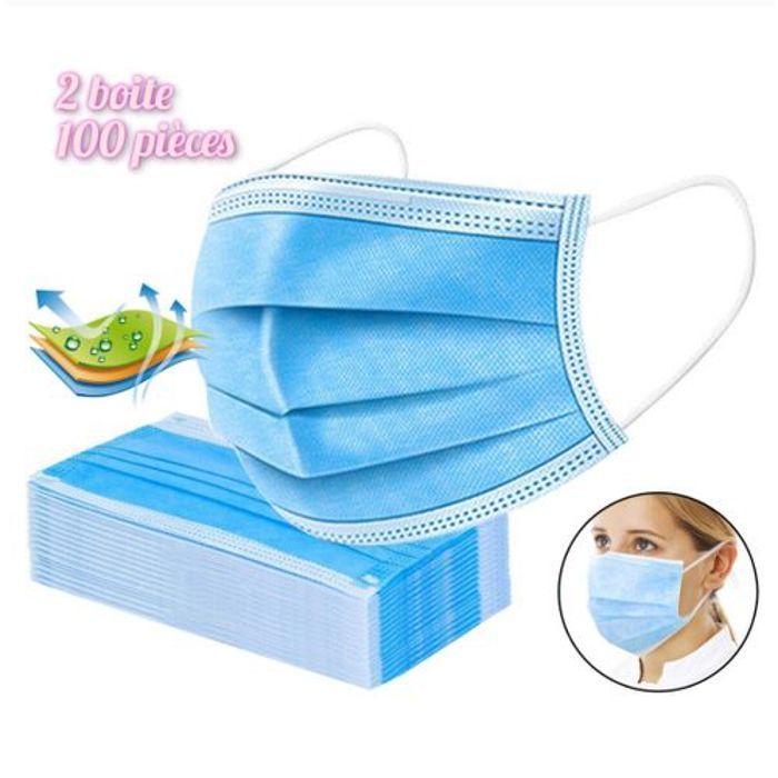 100 Masques jetable / Qualité avec Barrette Nasale