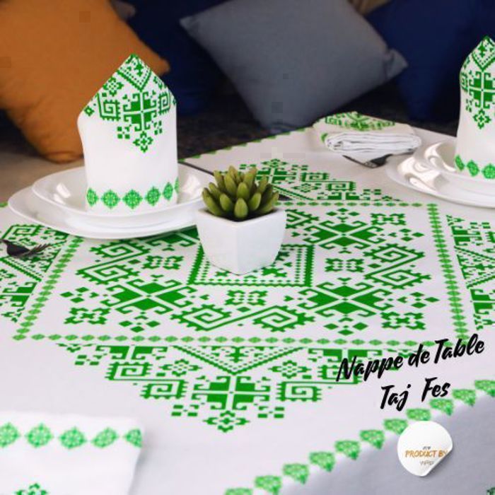 Nappe de Table "Taj Fès" 140x200 cm + 4 Serviettes 40x40 cm - Vert