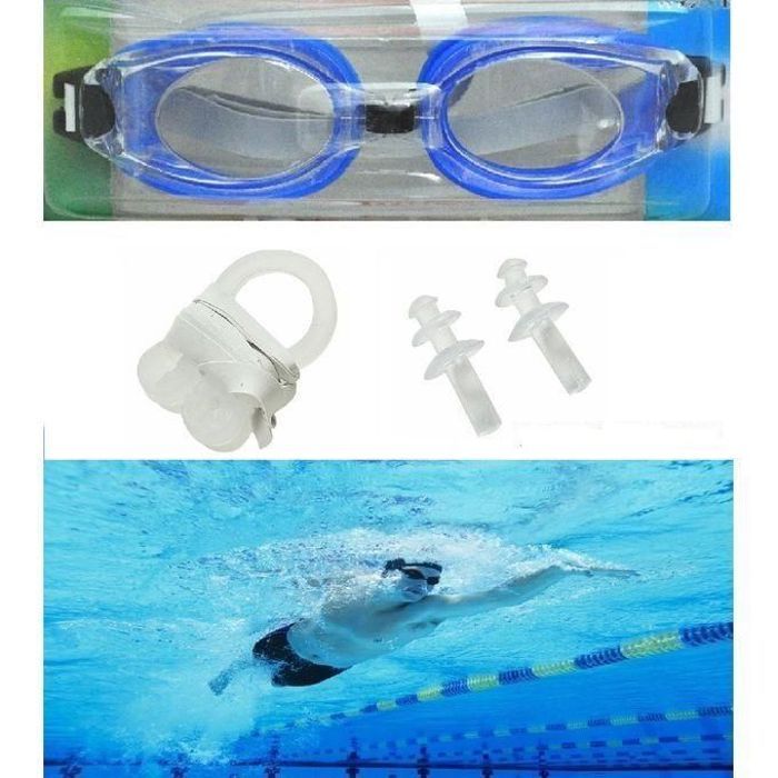 Lunettes de plongée anti-buée réglables - Avec bouchons d'oreille - Pour piscine et natation