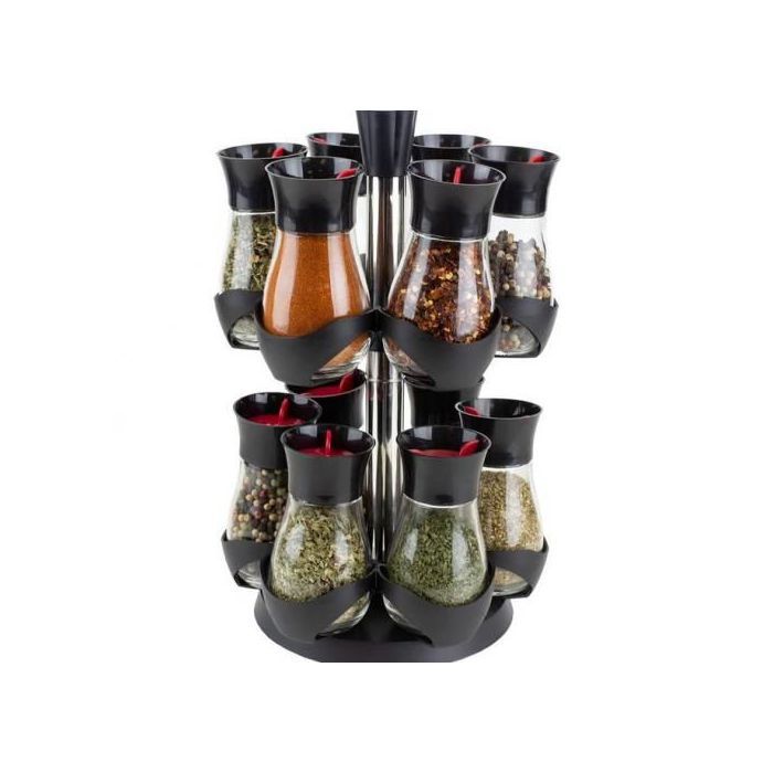 Elite 12 Pots à Épices avec Support Rotatif, Support de rangement rond, Contemporain-6