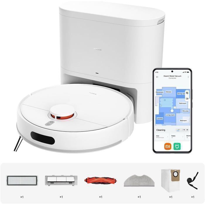 XIAOMI Robotdammsugare H40 - 180 min autonomi - Automatisk tömningsstation 4 L - Batteri 5 200 mAh - Anti-trasselborttagande borste