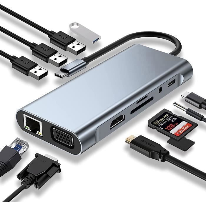 HUB USB C 11 en 1 - Non spécifié - Non spécifié - 4K HDMI - Ethernet RJ45 - Port PD 100W
