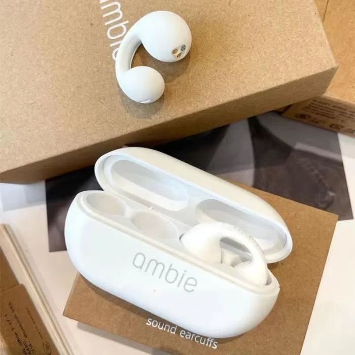 Blanc-Oreillettes Bluetooth sans fil pour Ambie Sound, écouteurs, casque, boucle d'oreille, TWS, écouteurs de