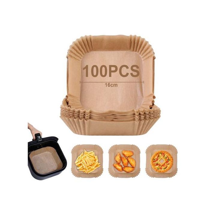 Lot de 100 pieces papier cuisson de qualité alimentaire pour air fryer prédécoupé en forme carrée