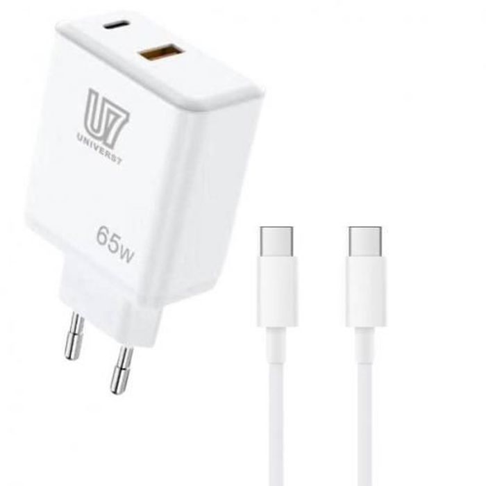 U7 Chargeur mural 65W PD QC3.0 pour MacBook / Laptop iPhone + Câble type C