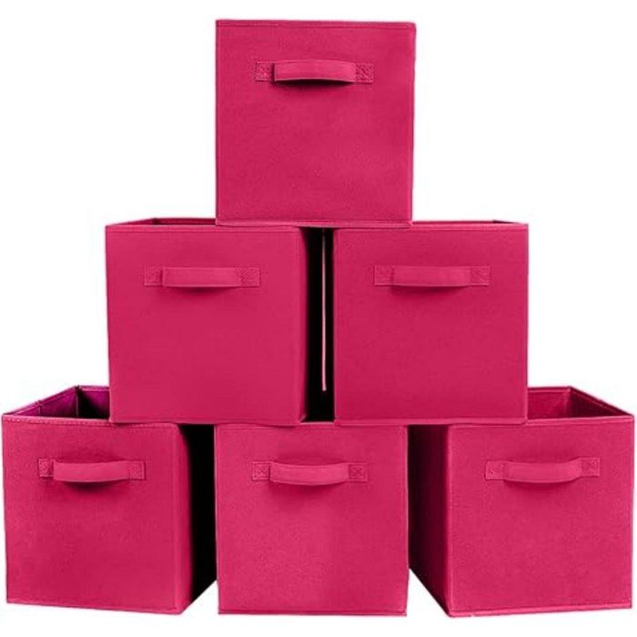 Boite de rangement - Noname - Lot de 6 - Tissu - Fuchsia - 26,7 x 26,7 x 27,9 cm
