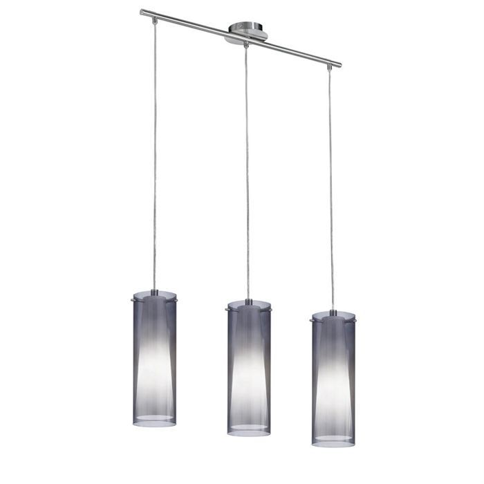 PINTO-Suspension Barre 3 lumières Acier & Verre L72,5cm gris fumé Eglo