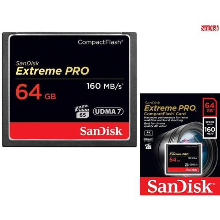sandisk Carte memoire 64Gb CompactFlash Extreme PRO 4K UDMA 7 Vitesse 160Mo/s