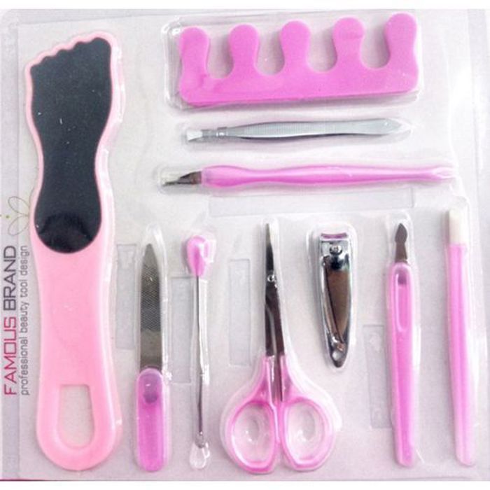 Coffret de manucure et pédicure 10 pièces rose