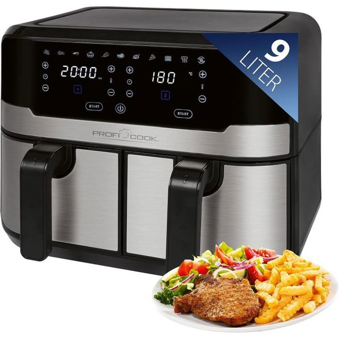 Double Friteuse à air chaud 9 Litres Écran tactile LED 9 programmes