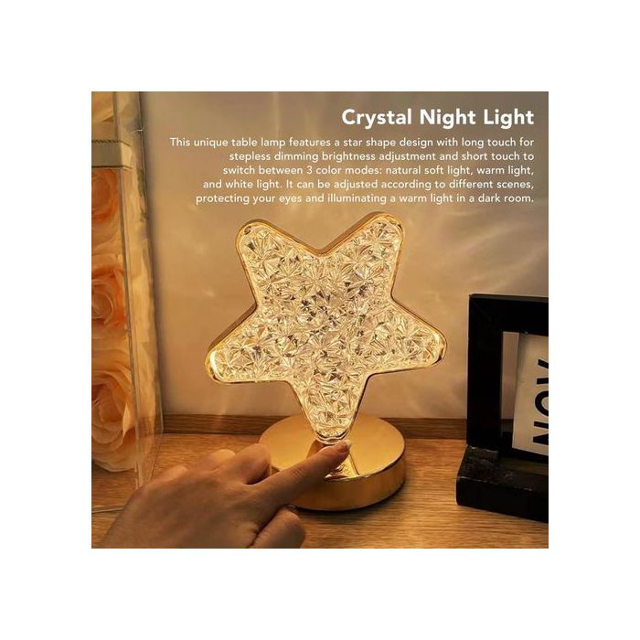 Lampe De Table De Chevet En Forme D'étoile, Veilleuse En Cristal Rechargeable Sans Fil