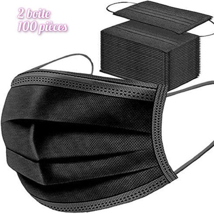 100 Masques jetable noirs / N Haute Qualité avec Barrette Nasale