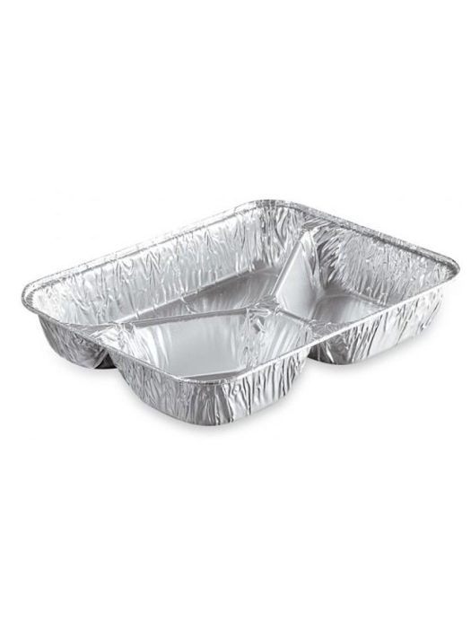 Barquette aluminium - Non spécifié - 2 compartiments - Couverture carton - Pack de 100 - Gris