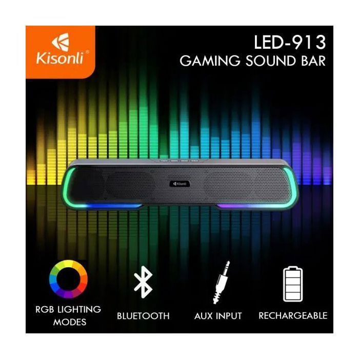 Kisonli Enceinte double bass barre de son Bluetooth, haut-parleur sans fil RGB rechargeable
