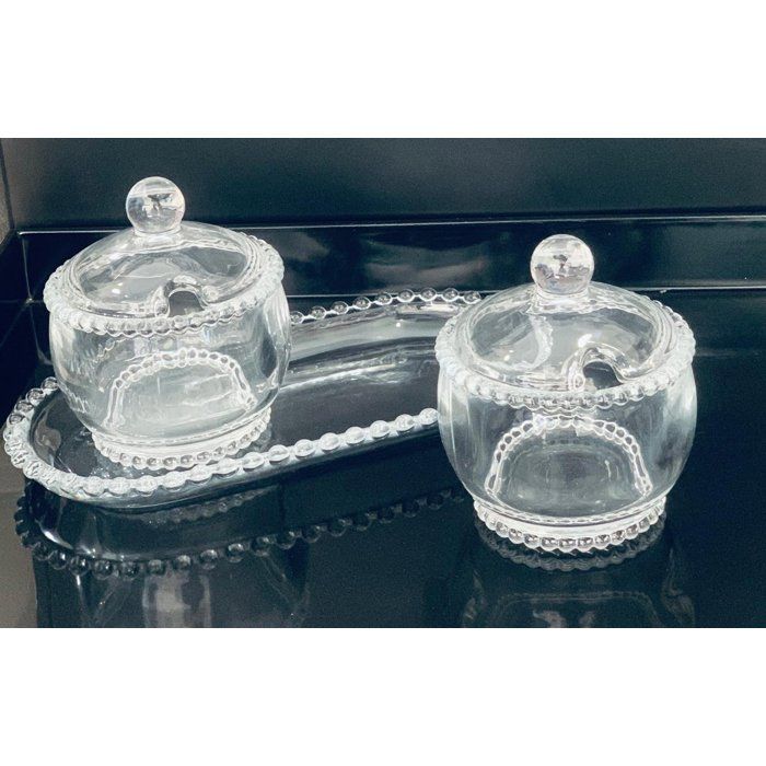 PLATEAU AVEC 2 BONBONIERES EN CRISTA PLAT REC MOD SIMPLE cristal , noble
