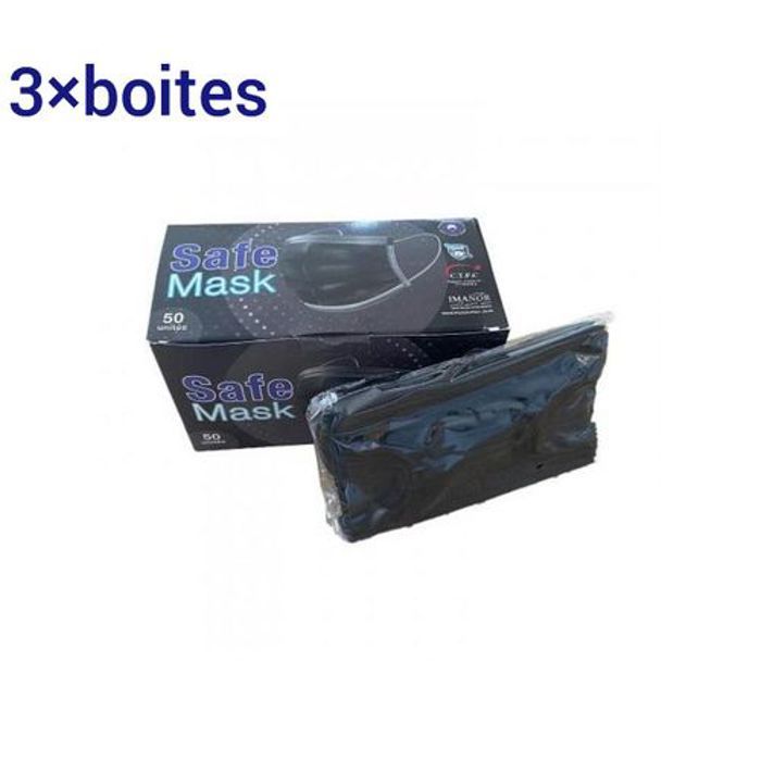 150 Masques jetable noirs / Bavettes 3 Plis Haute Qualité avec Barrette Nasale