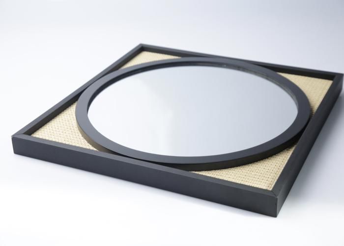 Miroir rond rotin noir 43x43 cm