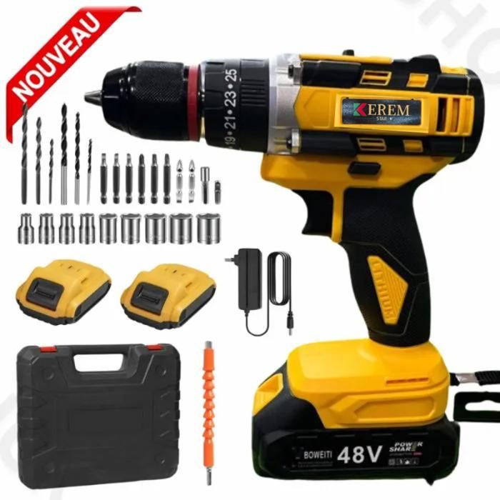 Visseuse Perceuse électrique sans fil avec 2 batterie 48V Max Lithium-Ion 5.0 ah pour projets de bricolage à la maison et au jardin