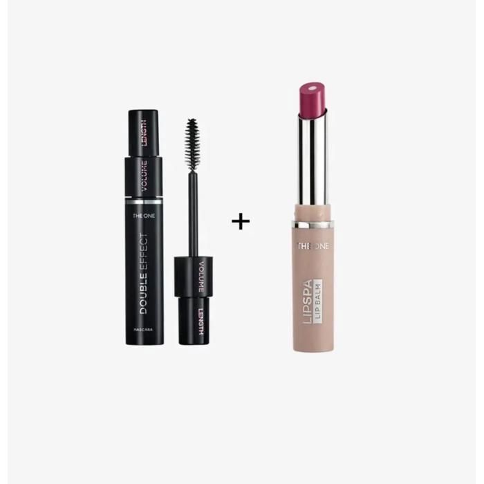 Pack Mascara Double Effet - THE ONE - Volume et Longueur - 2 Brosses - Baume à Lèvres - Rose