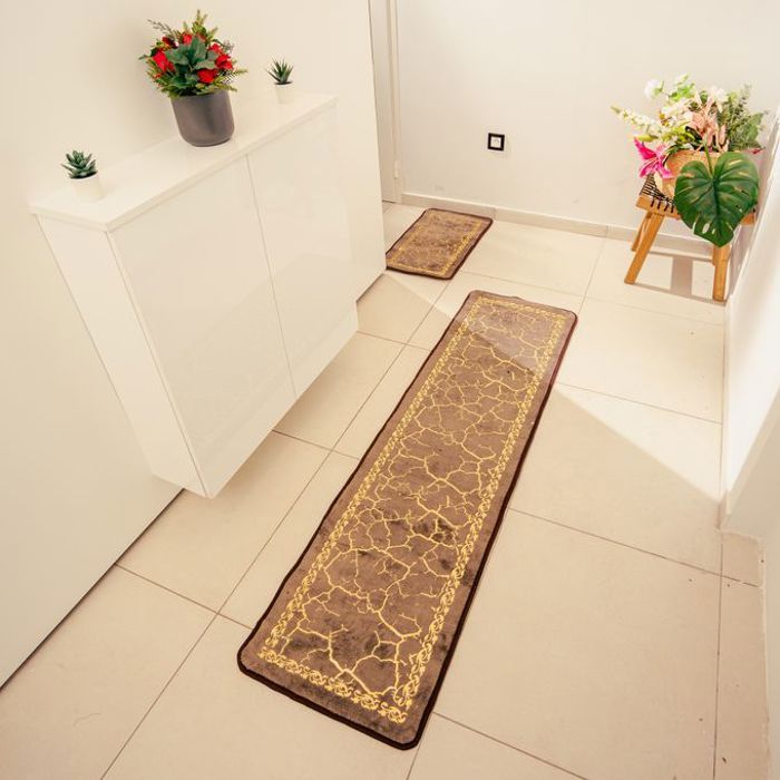 Tapis de cuisine - GENERIC - Galaxy - 2 pièces - Microfibre - Lavable - Crème