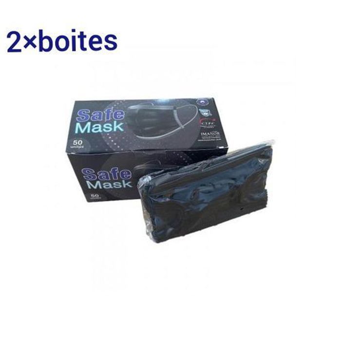 100 Masques jetable noirs / Bavettes 3 Plis Haute Qualité avec Barrette Nasale