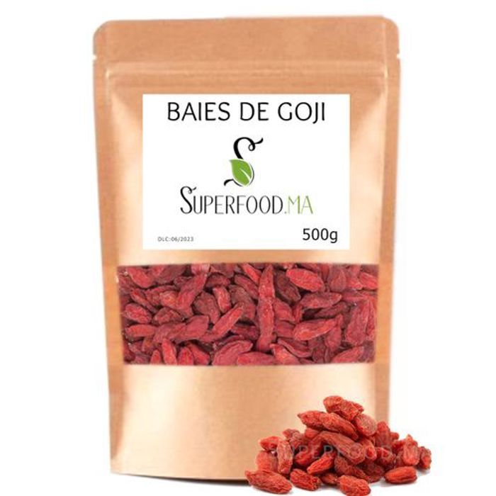 Baies de Goji séchées - MARQUE - 500g - Riches en antioxydants - Renforcent le bien-être - Boostent l'endurance