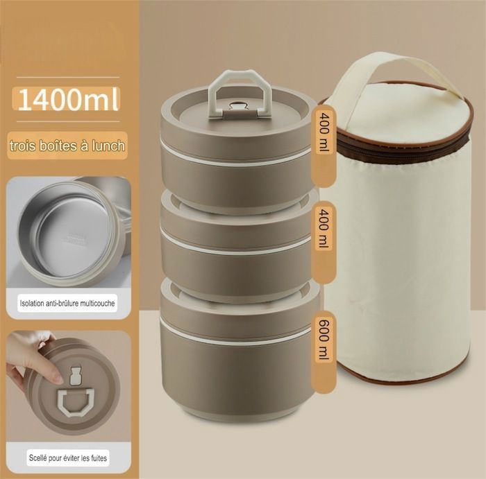 Boîte à lunch - GENERIC - 3pcs - Acier inoxydable - Portable - Ronde scellée