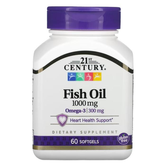 Huile de poisson, 1000 mg, 60 capsules molles-21st Century