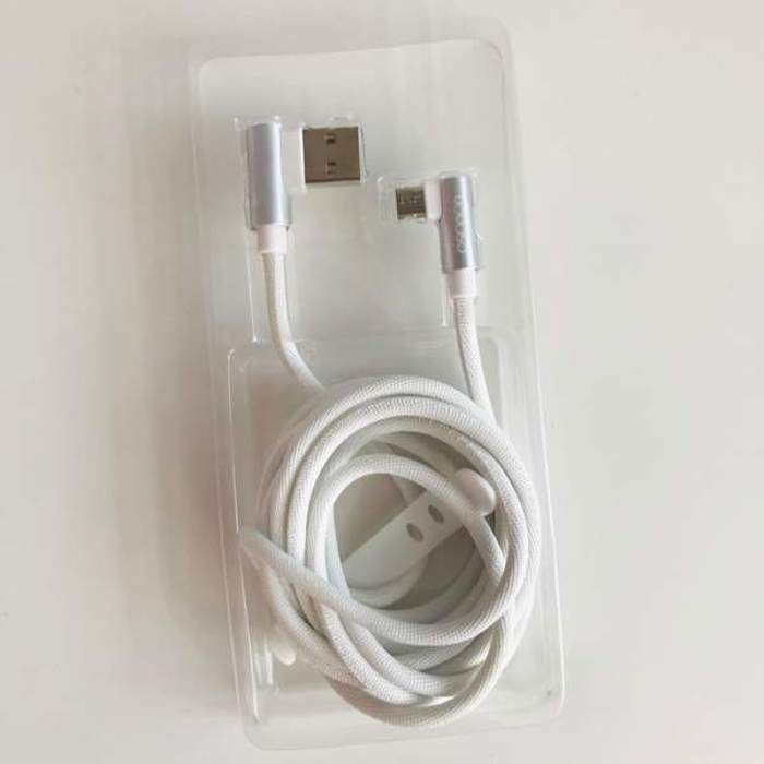 YOYOSO - Câble de données Android tricoté en tissu de coude double 2M - BLANC