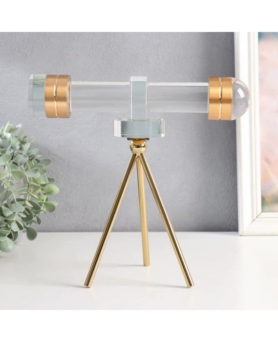 Decoration crystal telescope dore sur pied GM
