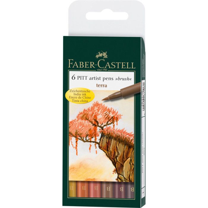 Feutres - FABER-CASTELL - Pitt Terre - 6 Feutres - Pointe B BRUSH - Encre Pigmentée