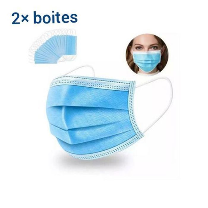 100 Masques jetable / Bavettes 3 Plis Haute Qualité avec Barrette Nasale