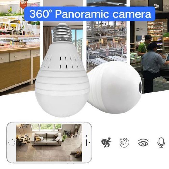 Panoramic Caméra de sécurité de l'ampoule WiFi, HD 1080P sans Fil fisheye Surveillance 360 ° panoramique