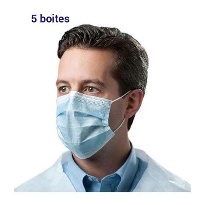 250 Masques jetable / Bavettes 3 Plis Haute Qualité avec Barrette Nasale