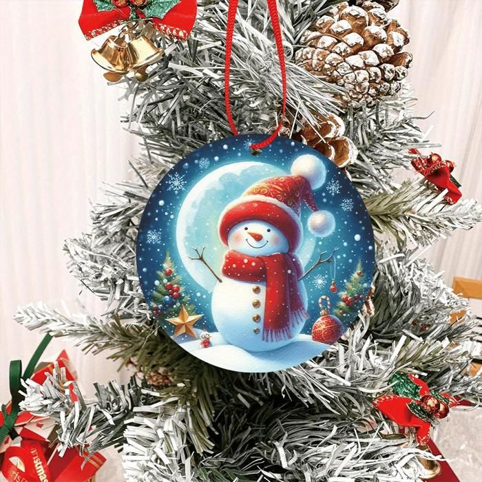5pcs Rustic Wooden Snowman Christmas Ornament, Festive Holiday Tree Hanging Décor