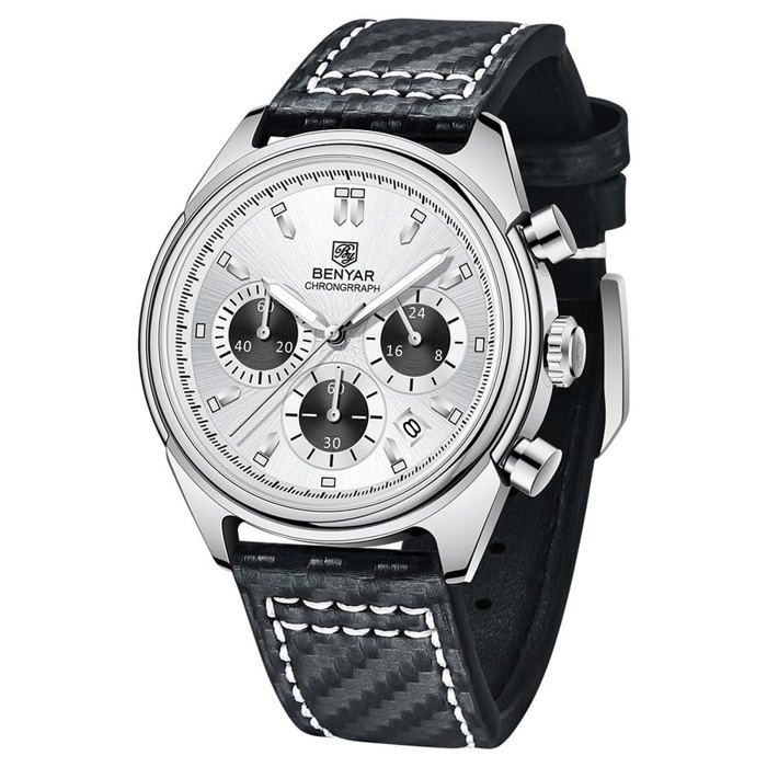 Montre Homme - BENYAR - Quartz - Cuir 100% - Résistante à l'eau - Chronomètre